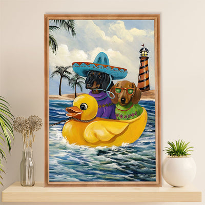 Funny Cute Dachshund Poster Wall Art Print | Summer Beach | Gift for Dachshund Dog Puppies Lover