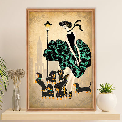 Funny Cute Dachshund Canvas Wall Art Print | Lady & Dogs | Gift for Dachshund Dog Puppies Lover