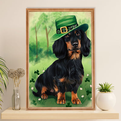 Funny Cute Dachshund Canvas Wall Art Print | St.Patrick's Day | Gift for Dachshund Dog Puppies Lover