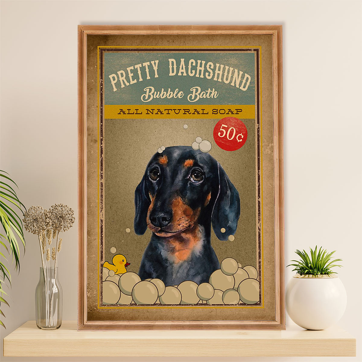 Funny Cute Dachshund Canvas Wall Art Print | Bubble Bath | Gift for Dachshund Dog Puppies Lover