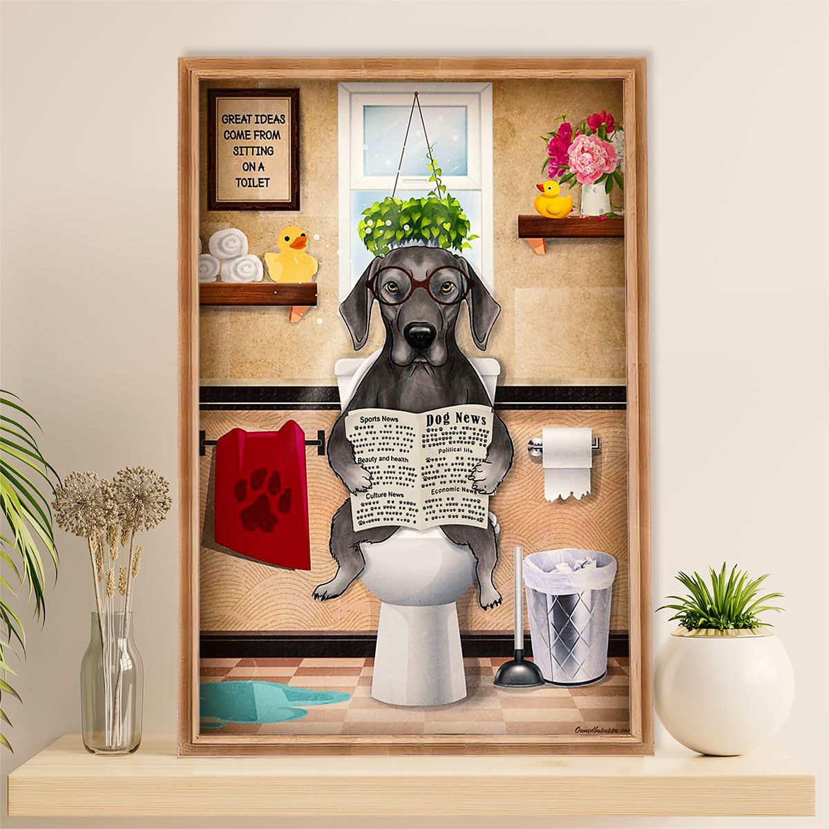 Funny Cute Dachshund Canvas Wall Art Print | Dog in Toilet | Gift for Dachshund Dog Puppies Lover