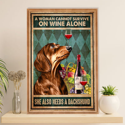 Funny Cute Dachshund Canvas Wall Art Print | Woman Loves Wine & Dachshund | Gift for Dachshund Dog Puppies Lover