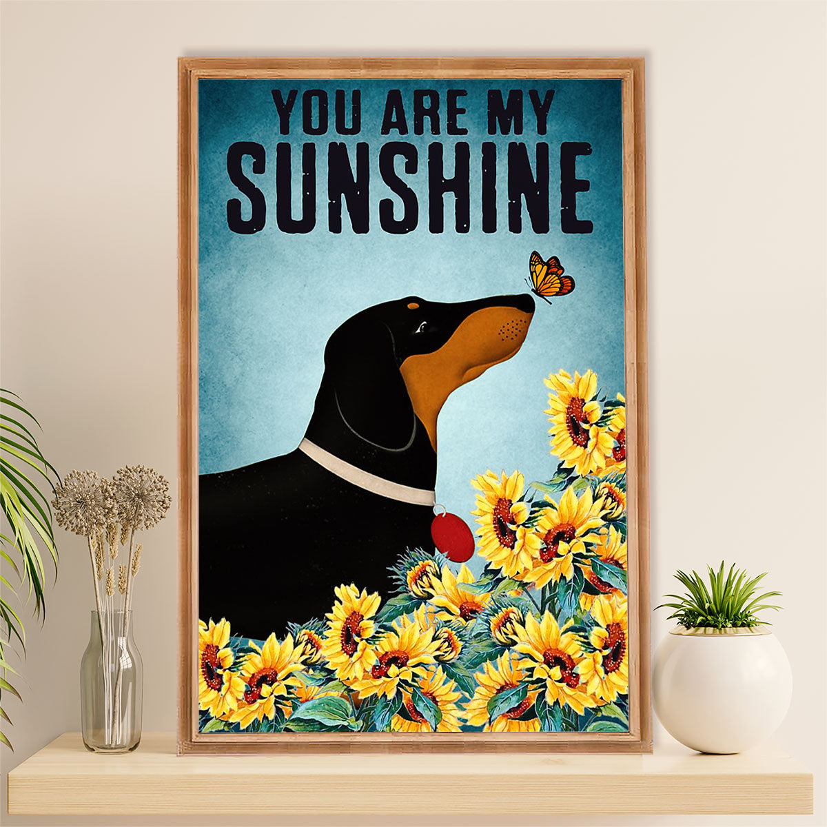 Funny Cute Dachshund Canvas Wall Art Print | My Sunshine | Gift for Dachshund Dog Puppies Lover