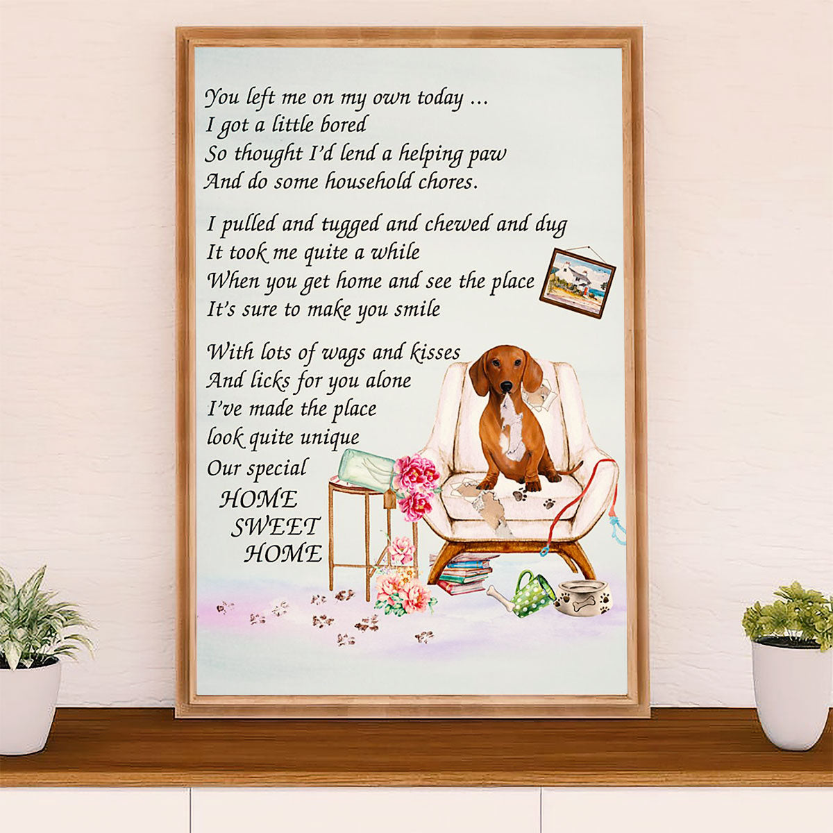 Funny Cute Dachshund Canvas Wall Art Print | Home Sweet Home | Gift for Dachshund Dog Puppies Lover