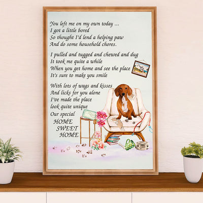 Funny Cute Dachshund Canvas Wall Art Print | Home Sweet Home | Gift for Dachshund Dog Puppies Lover
