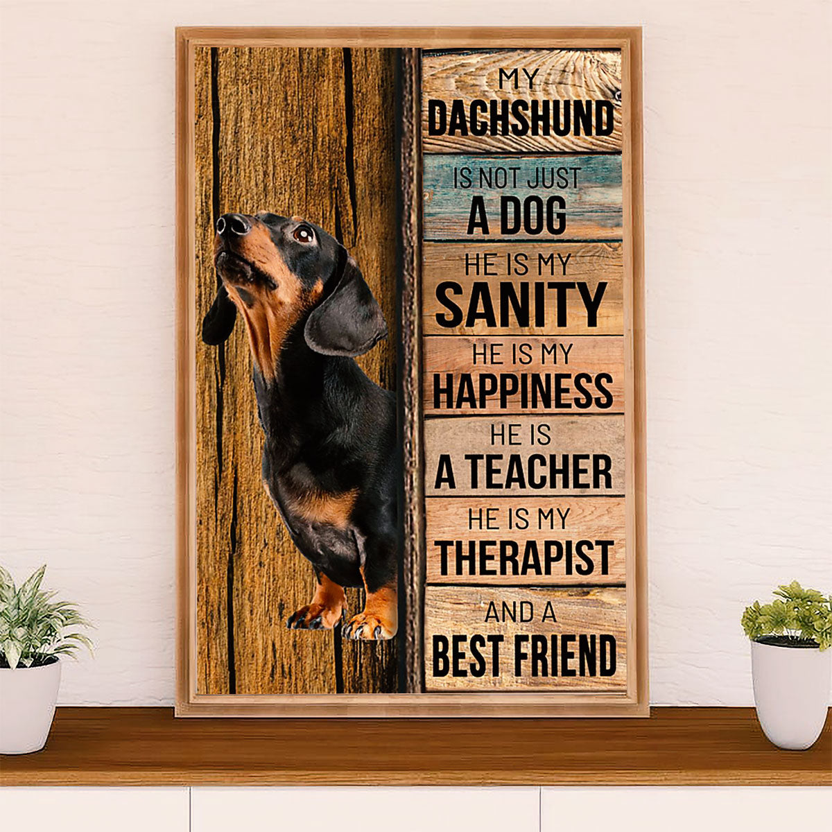 Funny Cute Dachshund Canvas Wall Art Print | Best Friend | Gift for Dachshund Dog Puppies Lover