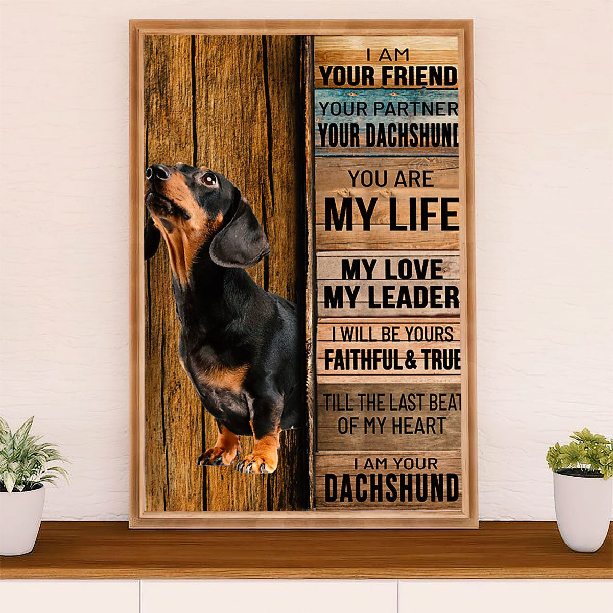 Funny Cute Dachshund Canvas Wall Art Print | My Leader | Gift for Dachshund Dog Puppies Lover