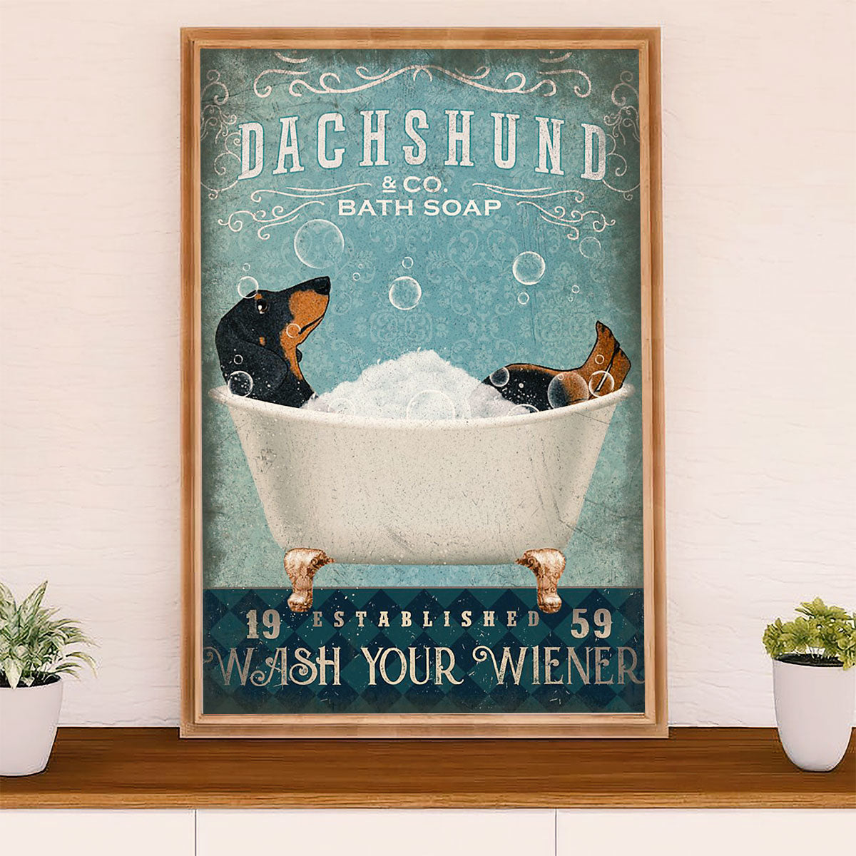 Funny Cute Dachshund Canvas Wall Art Print | Bath Soap | Gift for Dachshund Dog Puppies Lover