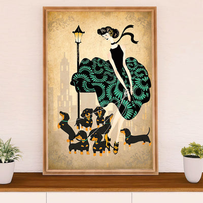 Funny Cute Dachshund Canvas Wall Art Print | Lady & Dogs | Gift for Dachshund Dog Puppies Lover