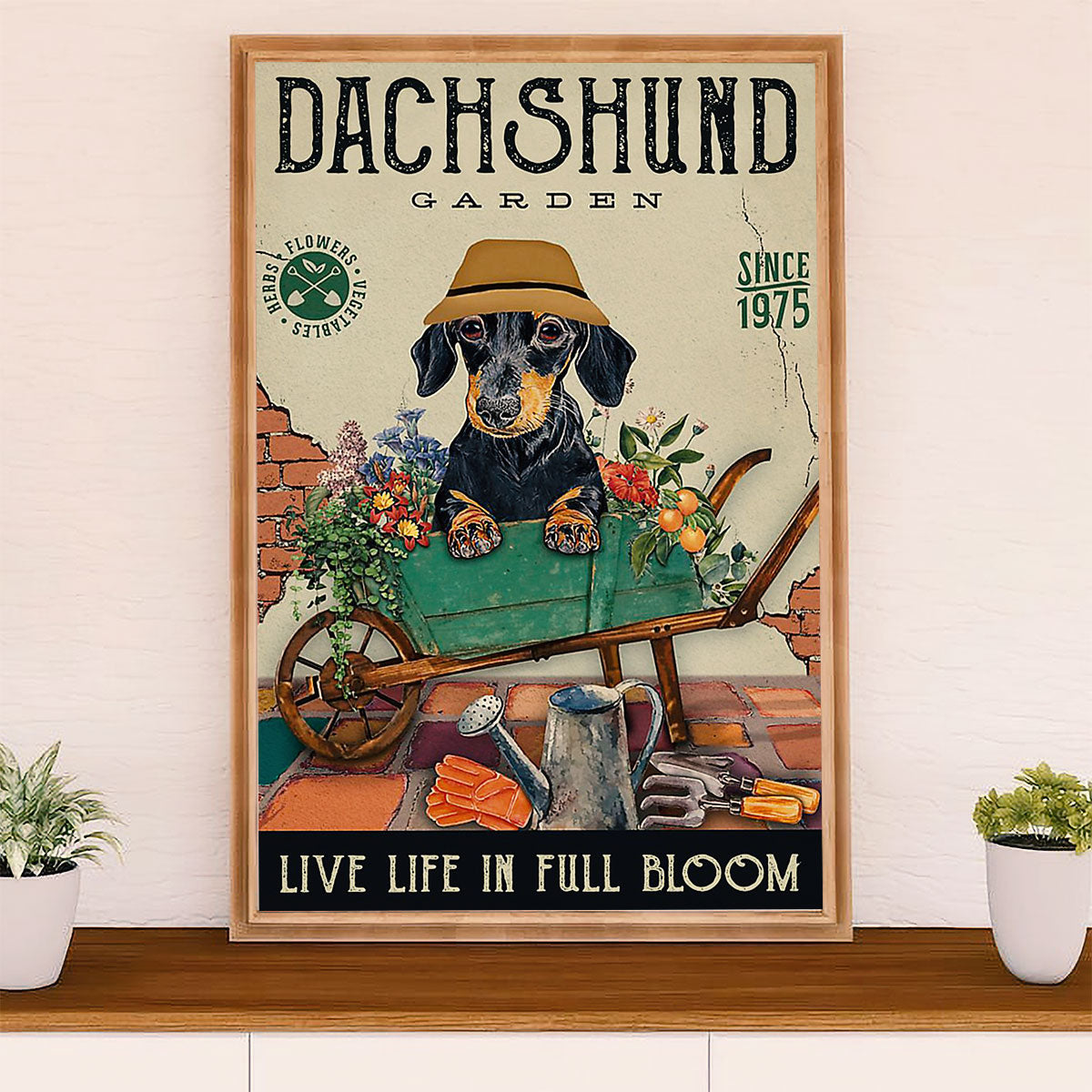 Funny Cute Dachshund Canvas Wall Art Print | Dog Garden | Gift for Dachshund Dog Puppies Lover