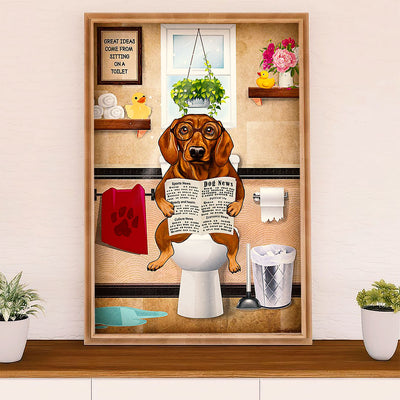 Funny Cute Dachshund Canvas Wall Art Print | Dachshund in Toilet | Gift for Dachshund Dog Puppies Lover