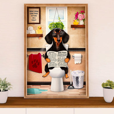 Funny Cute Dachshund Canvas Wall Art Print | Dachshund in Toilet | Gift for Dachshund Dog Puppies Lover