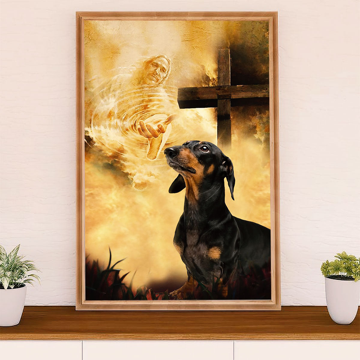 Funny Cute Dachshund Canvas Wall Art Print | God's Hands | Gift for Dachshund Dog Puppies Lover