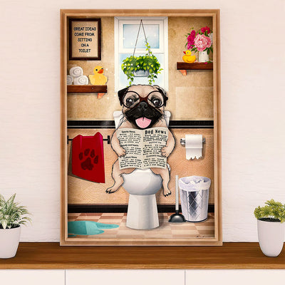 Funny Cute Pug Canvas Wall Art Print | Pug in Toilet | Gift for Pug Dog Puppies Lover