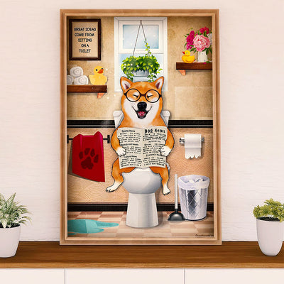 Cute Shiba Inu Poster Wall Art Print | Shiba in Toilet | Gift for Shiba Dog Puppies Lover