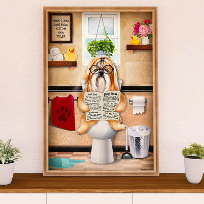 Cute Shih Tzu Canvas Wall Art | Shih Tzu in Toilet | Gift for Shih Tzu Dog Puppies Lover