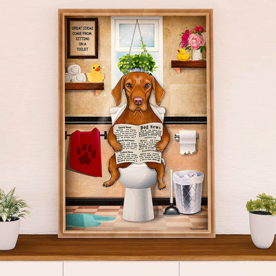 Funny Cute Dachshund Canvas Wall Art Print | Dog in Toilet | Gift for Dachshund Dog Puppies Lover