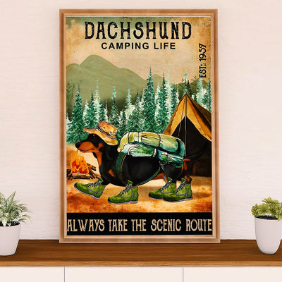 Funny Cute Dachshund Canvas Wall Art Print | Camping life | Gift for Dachshund Dog Puppies Lover