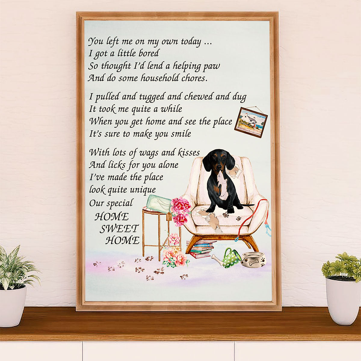 Funny Cute Dachshund Poster Wall Art Print | Home Sweet Home | Gift for Dachshund Dog Puppies Lover