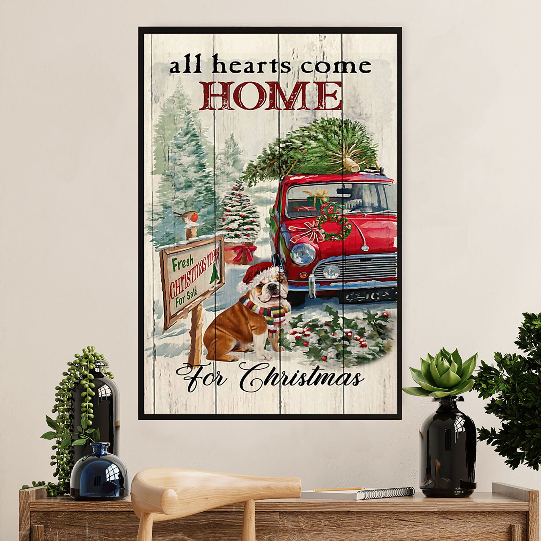 English Bulldog Canvas Wall Art | Dog Christmas Tree | Gift for British Bulldog Puppies Lover