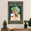 English Bulldog Poster Wall Art | Girl Loves Dog & Wine | Gift for British Bulldog Puppies Lover