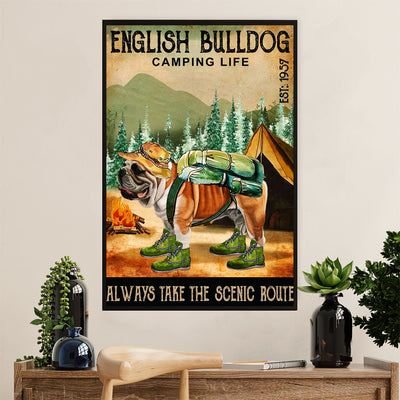 English Bulldog Canvas Wall Art | Camping Life | Gift for British Bulldog Puppies Lover