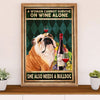 English Bulldog Poster Wall Art | Woman Loves Wine & Bulldog | Gift for British Bulldog Puppies Lover