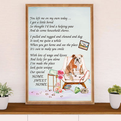 English Bulldog Canvas Wall Art | Home Sweet Home | Gift for British Bulldog Puppies Lover