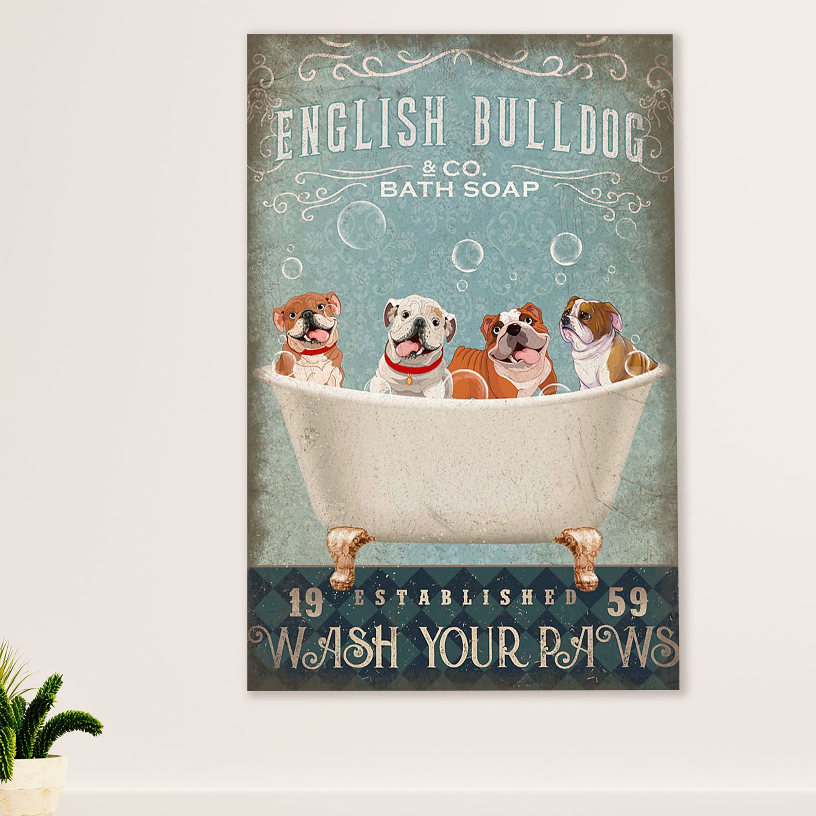 English Bulldog Canvas Wall Art | Dog Bath Soap | Gift for British Bulldog Puppies Lover