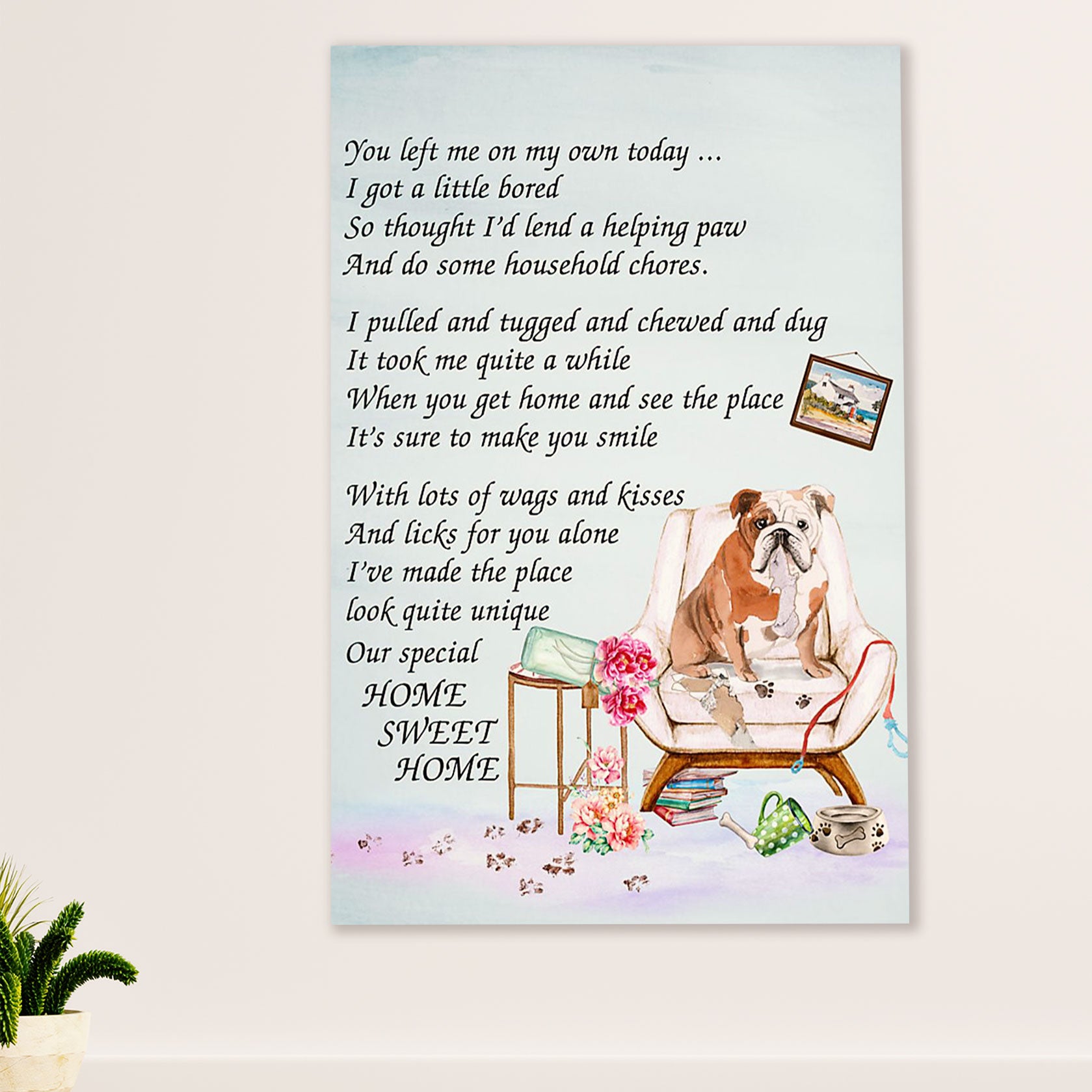 English Bulldog Canvas Wall Art | Home Sweet Home | Gift for British Bulldog Puppies Lover