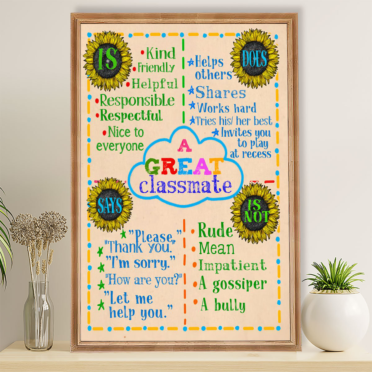 Teacher Classroom Poster A Great Classmate | Student Wall Art Back to School Gift for Teacher