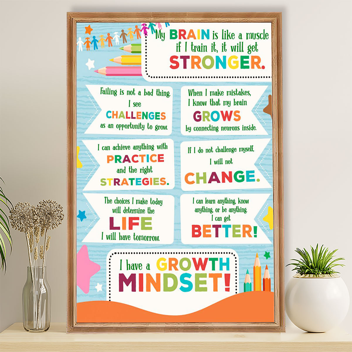Teacher Classroom Poster I Have A Growth Mindset | Student Wall Art Back to School Gift for Teacher