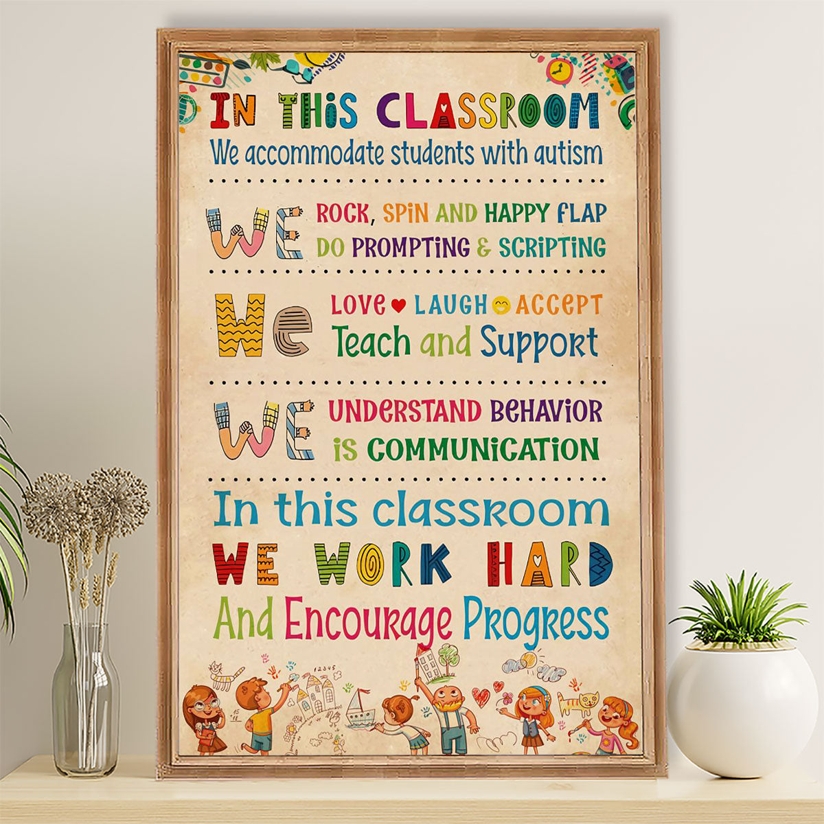 Teacher Classroom Poster In This Classroom We Work Hard | Student Wall Art Back to School Gift for Teacher