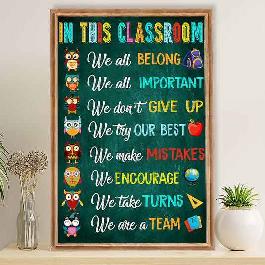 Teacher Classroom Poster Owl In This Classroom | Student Wall Art Back to School Gift for Teacher
