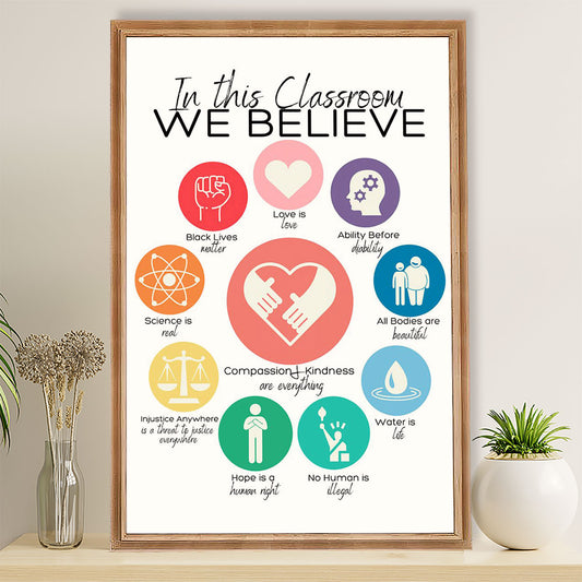 Teacher Classroom Poster In This Classroom We Believe | Student Wall Art Back to School Gift for Teacher