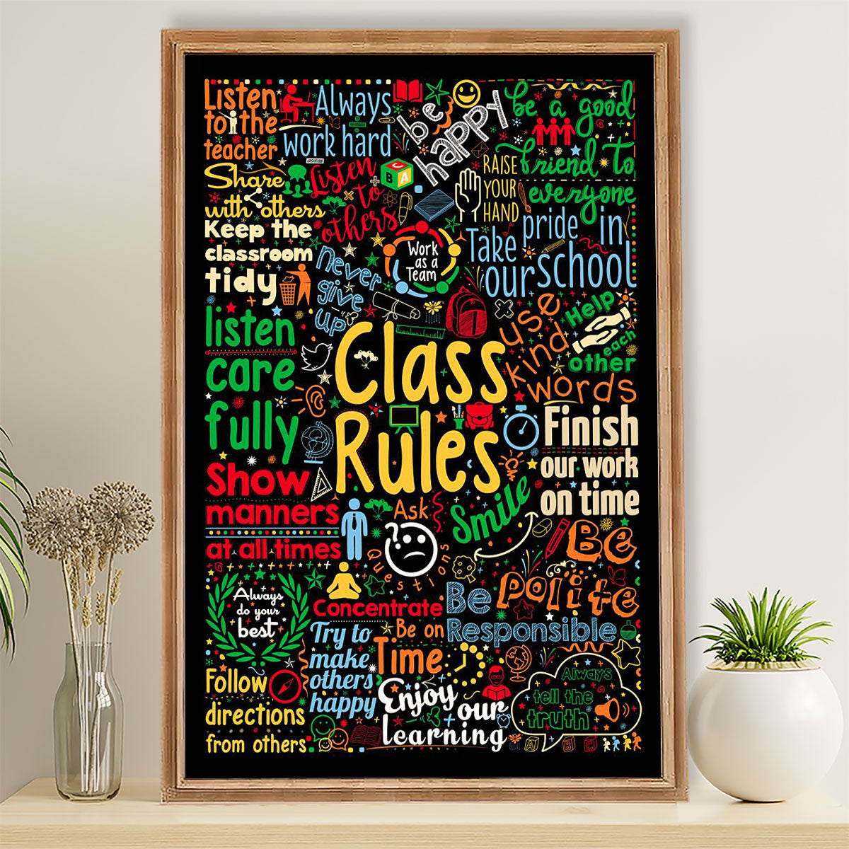 Teacher Classroom Poster Class Rules | Student Wall Art Back to School Gift for Teacher