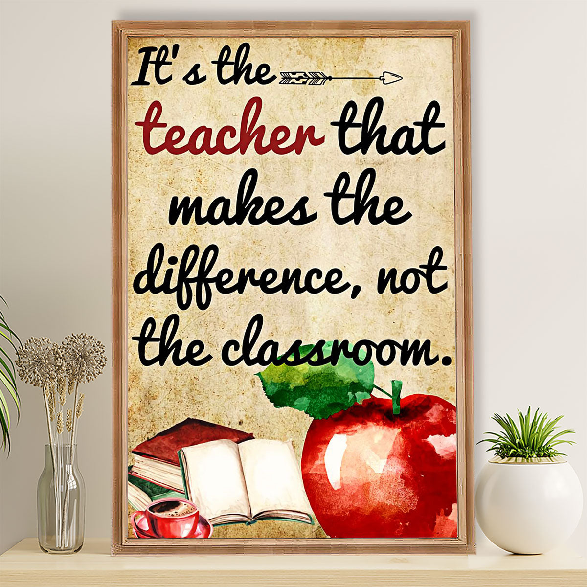 Teacher Classroom Poster it’s the Teacher That Makes The Difference | Student Wall Art Back to School Gift for Teacher