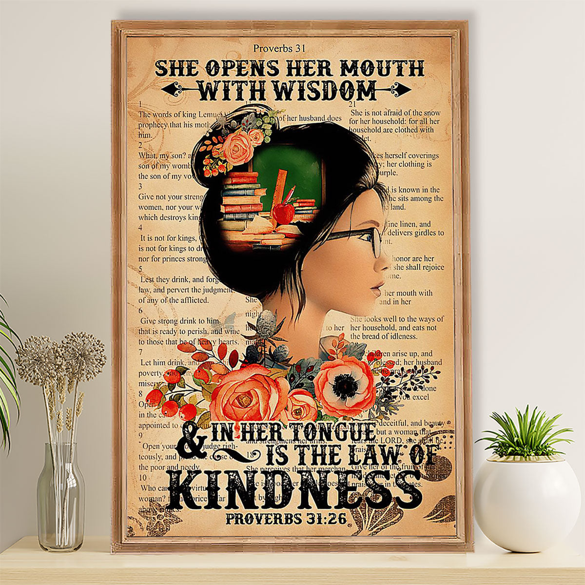 Teacher Classroom Poster She Open Her Mouth With Wisdom | Student Wall Art Back to School Gift for Teacher