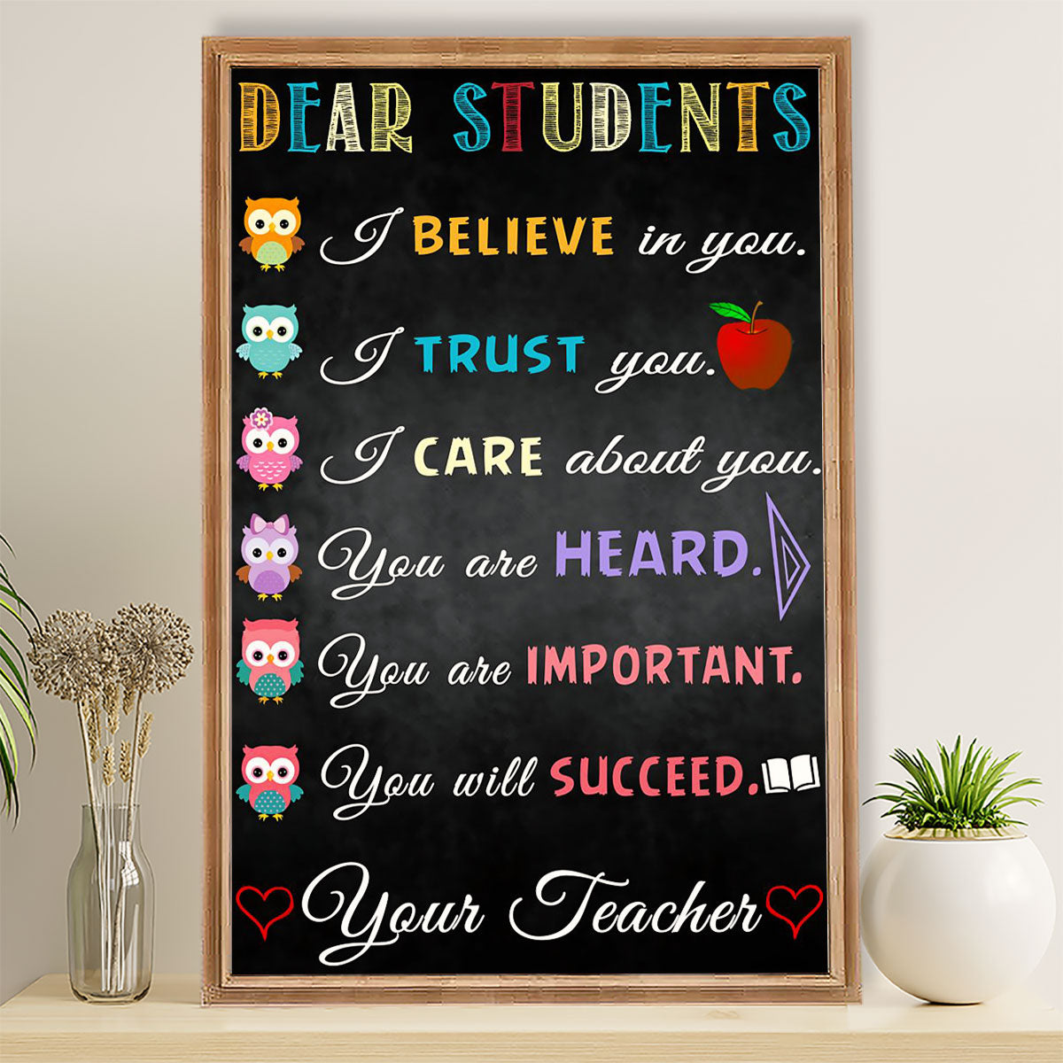 Teacher Classroom Poster Dear Students | Student Wall Art Back to School Gift for Teacher