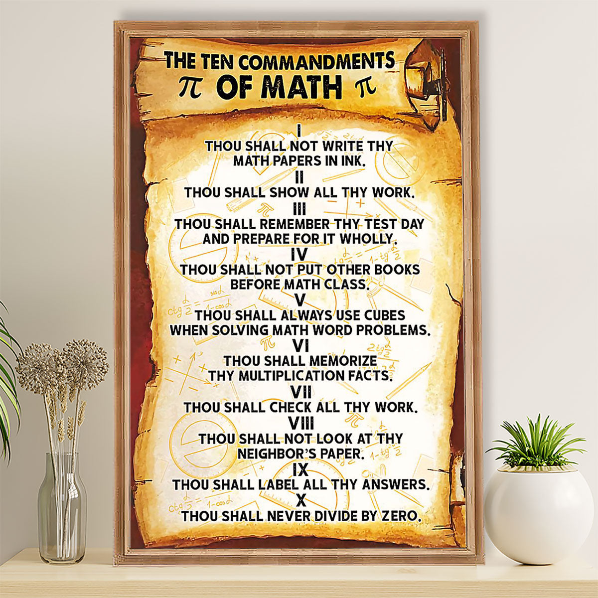 Teacher Classroom Poster The Ten Commandments Of Math | Student Wall Art Back to School Gift for Teacher