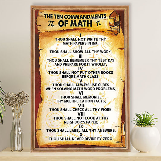 Teacher Classroom Poster The Ten Commandments Of Math | Student Wall Art Back to School Gift for Teacher