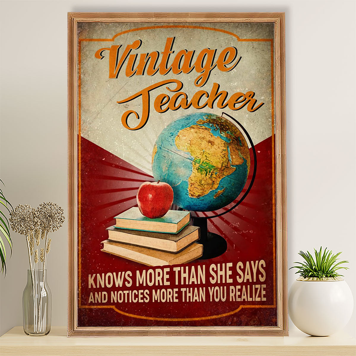 Teacher Classroom Poster Vintage Teacher Knows More Than She Says | Student Wall Art Back to School Gift for Teacher