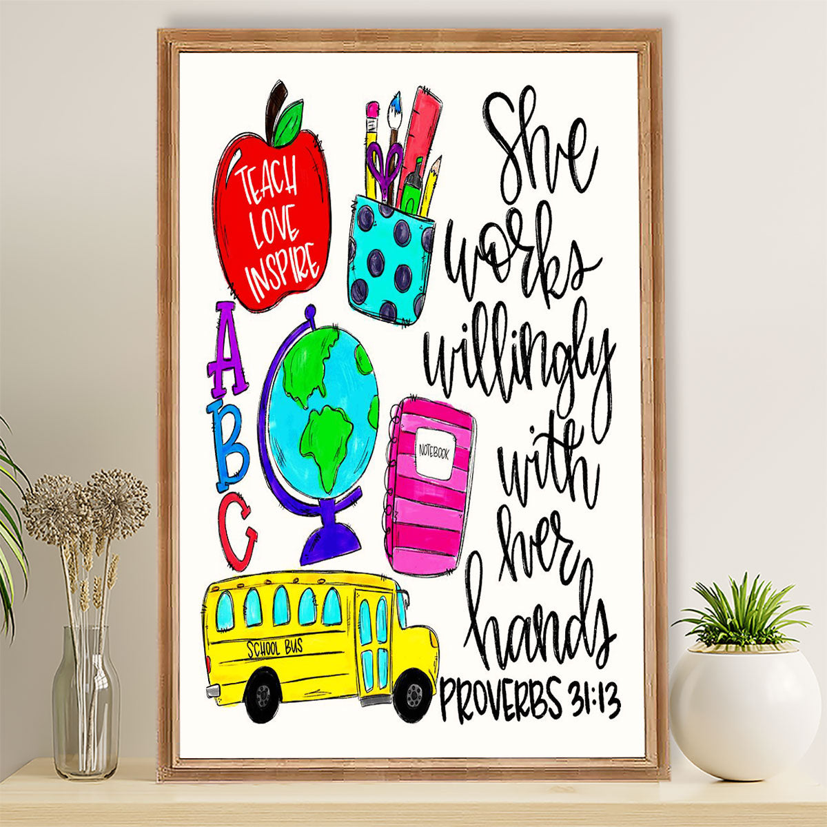 Teacher Classroom Poster Teach, Love, Inspire | Student Wall Art Back to School Gift for Teacher