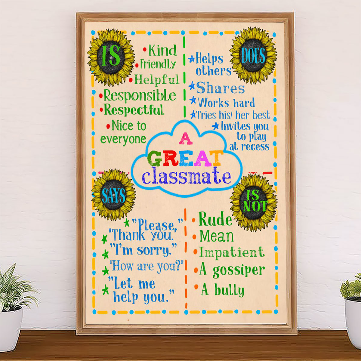 Teacher Classroom Canvas A Great Classmate | Student Wall Art Back to School Gift for Teacher