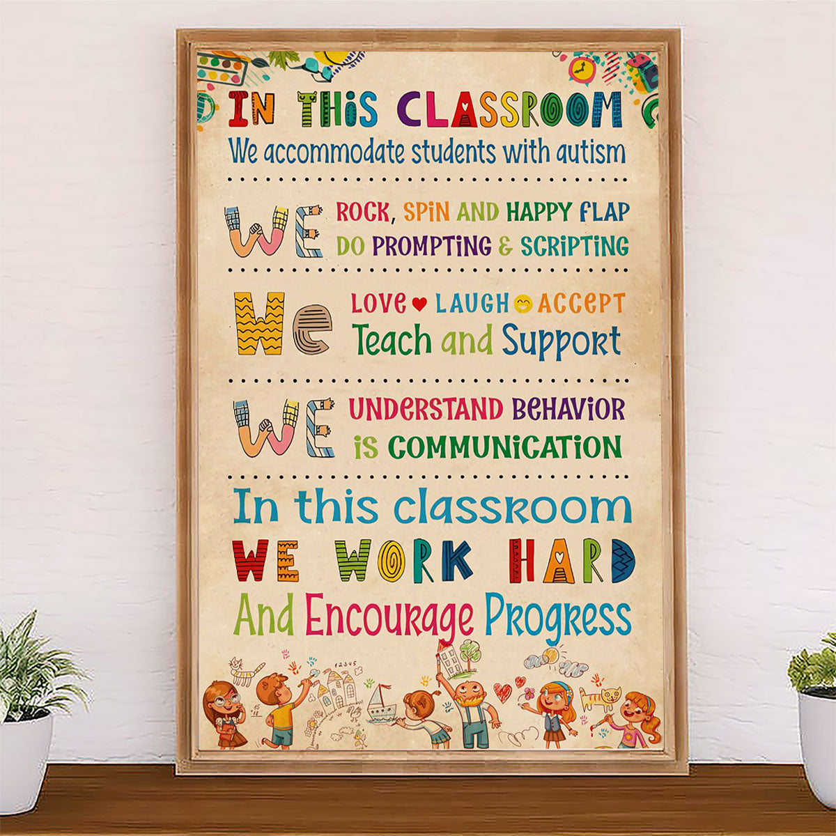 Teacher Classroom Poster In This Classroom We Work Hard | Student Wall Art Back to School Gift for Teacher