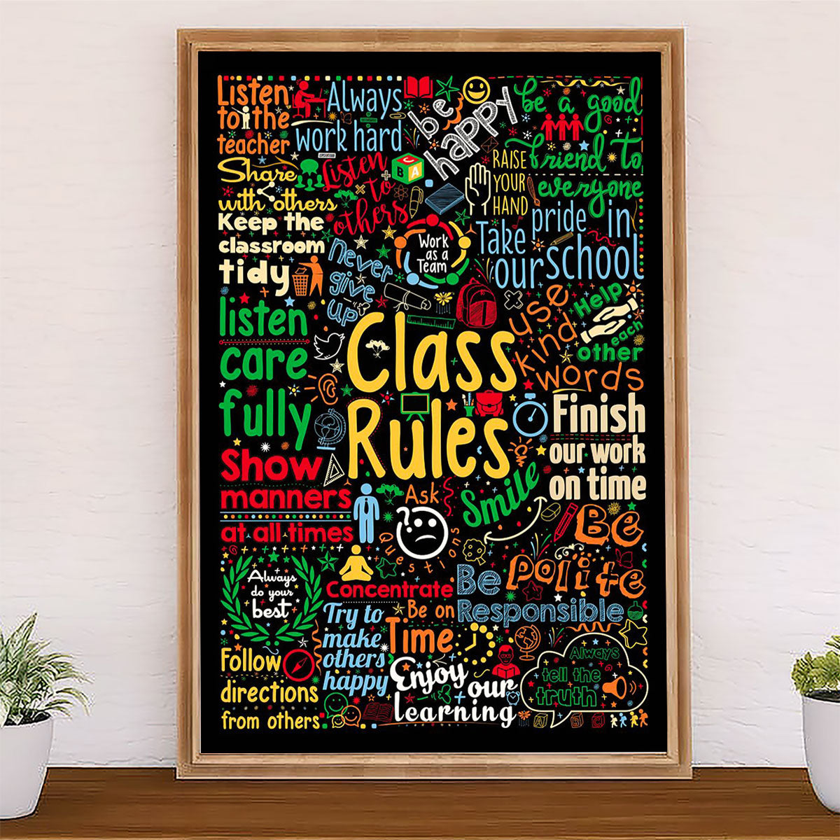 Teacher Classroom Poster Class Rules | Student Wall Art Back to School Gift for Teacher