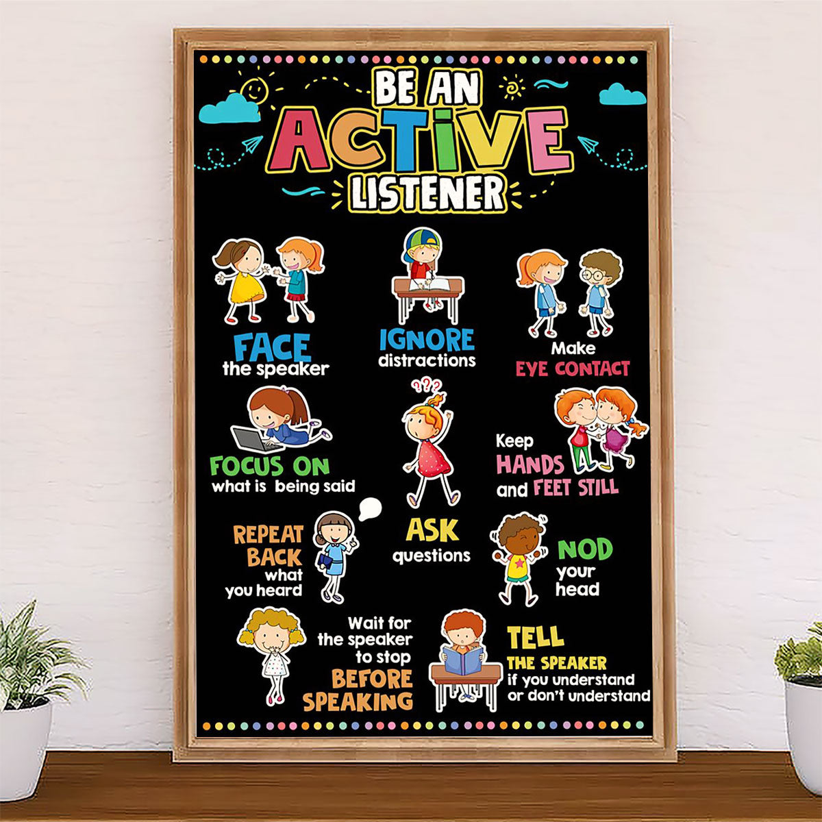 Teacher Classroom Canvas Be An Active Listener | Student Wall Art Back to School Gift for Teacher