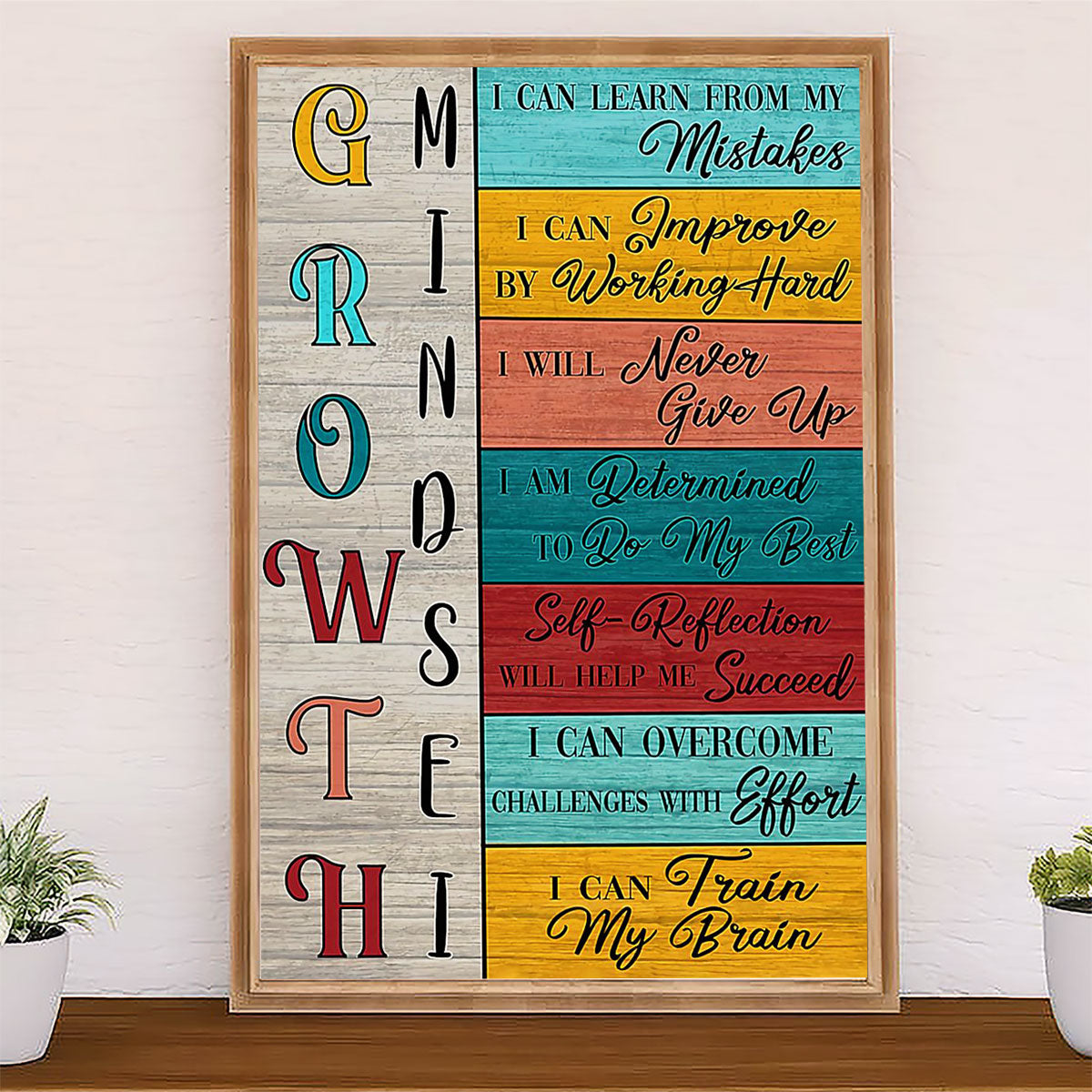 Teacher Classroom Canvas Growth Mindset | Student Wall Art Back to School Gift for Teacher