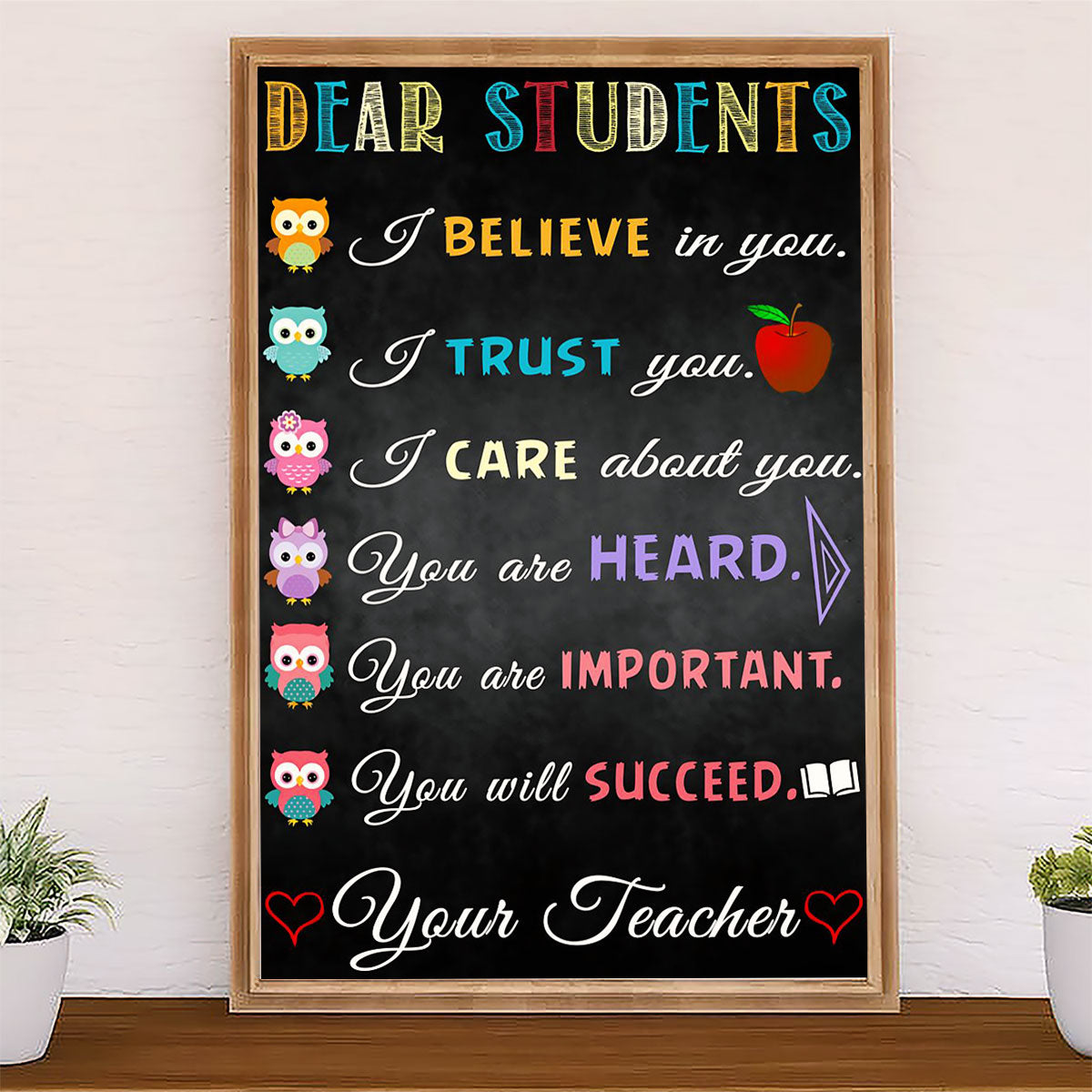 Teacher Classroom Canvas Dear Students | Student Wall Art Back to School Gift for Teacher