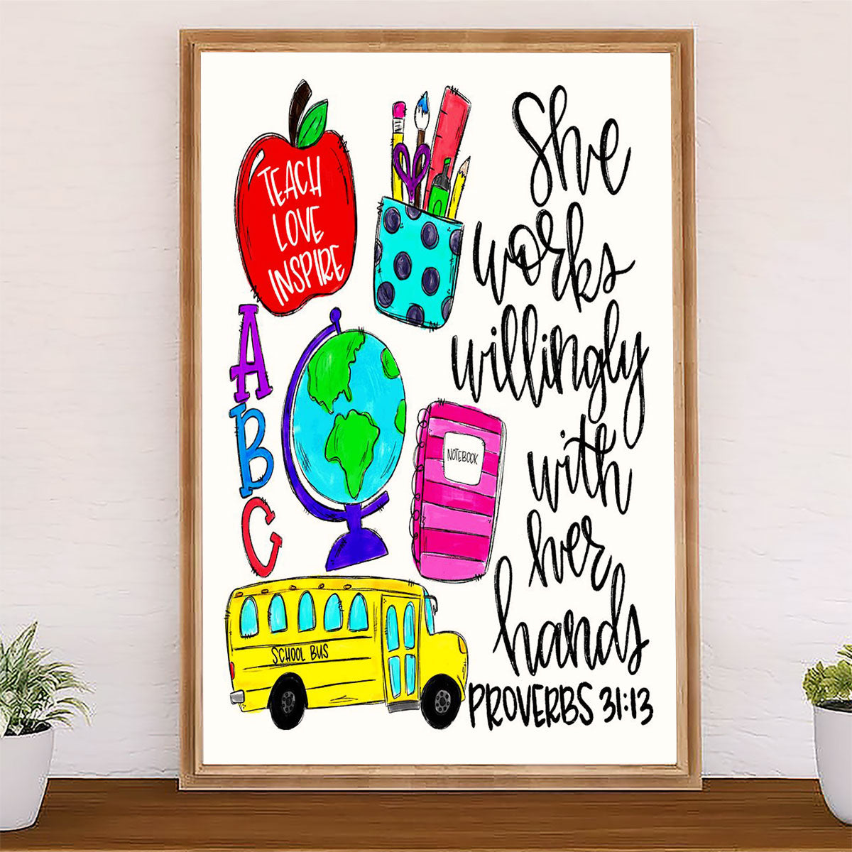 Teacher Classroom Canvas Teach, Love, Inspire | Student Wall Art Back to School Gift for Teacher